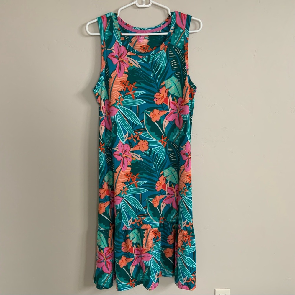 Cuddl Duds Sleeveless Tank Dress Women's M Floral Ruffle Hem Midi Stretch EUC